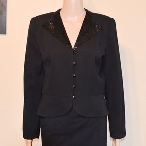 Vintage RAUL BLANCO Black Beaded Collar Cropped Blazer